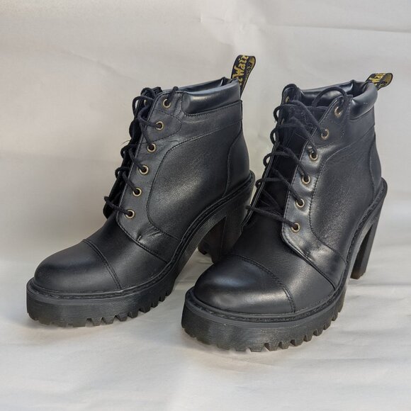 Dr. Martens Shoes - Dr. Martens Averil Black Leather Heeled Ankle Boots | US 6